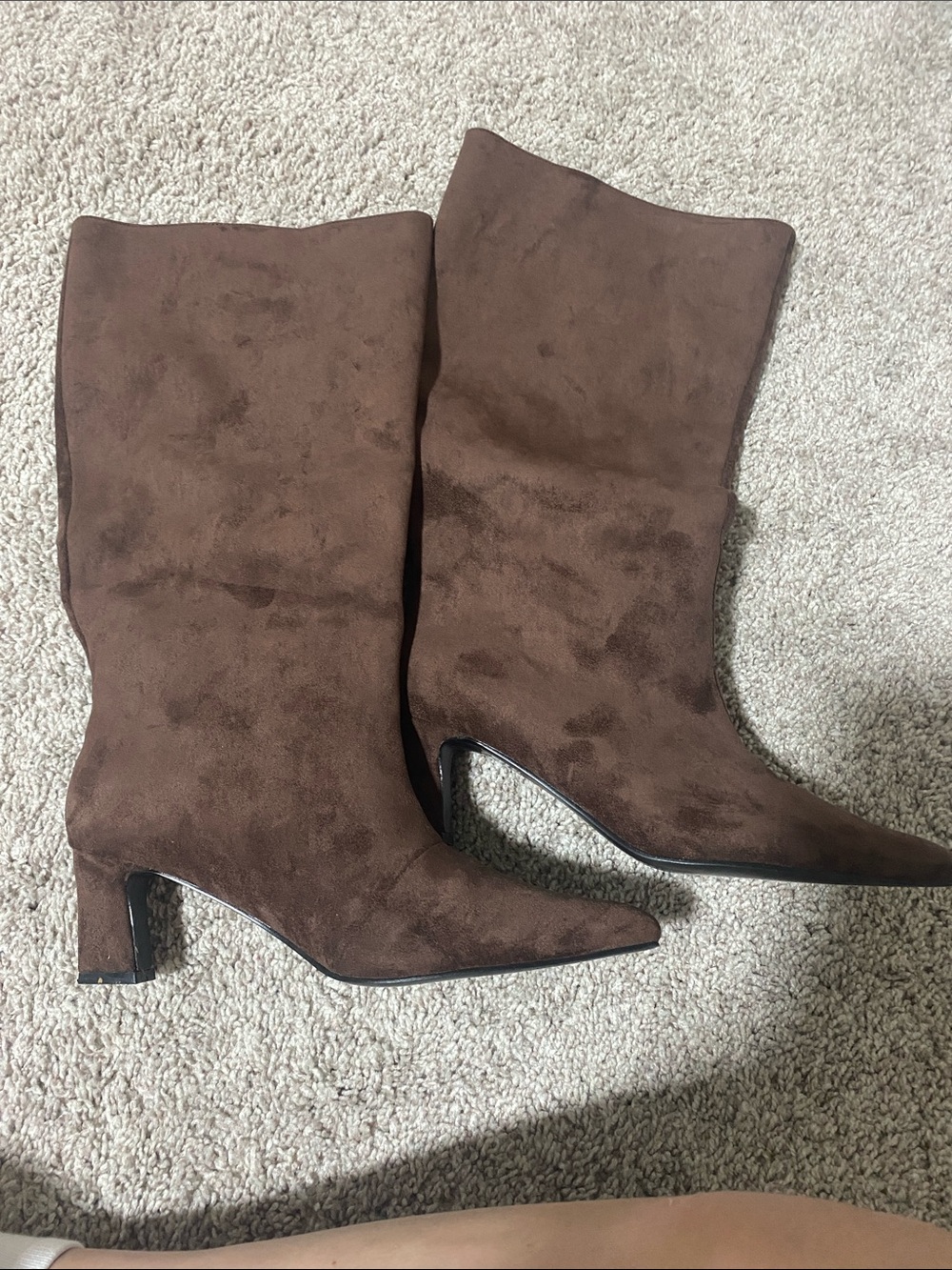 Brown Suede Mid-Calf Pointed Toe Boots